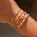 4-piece women's stainless steel fine chain bracelet set, waterproof adjustable bracelet, fashionable punk style daily wear gift