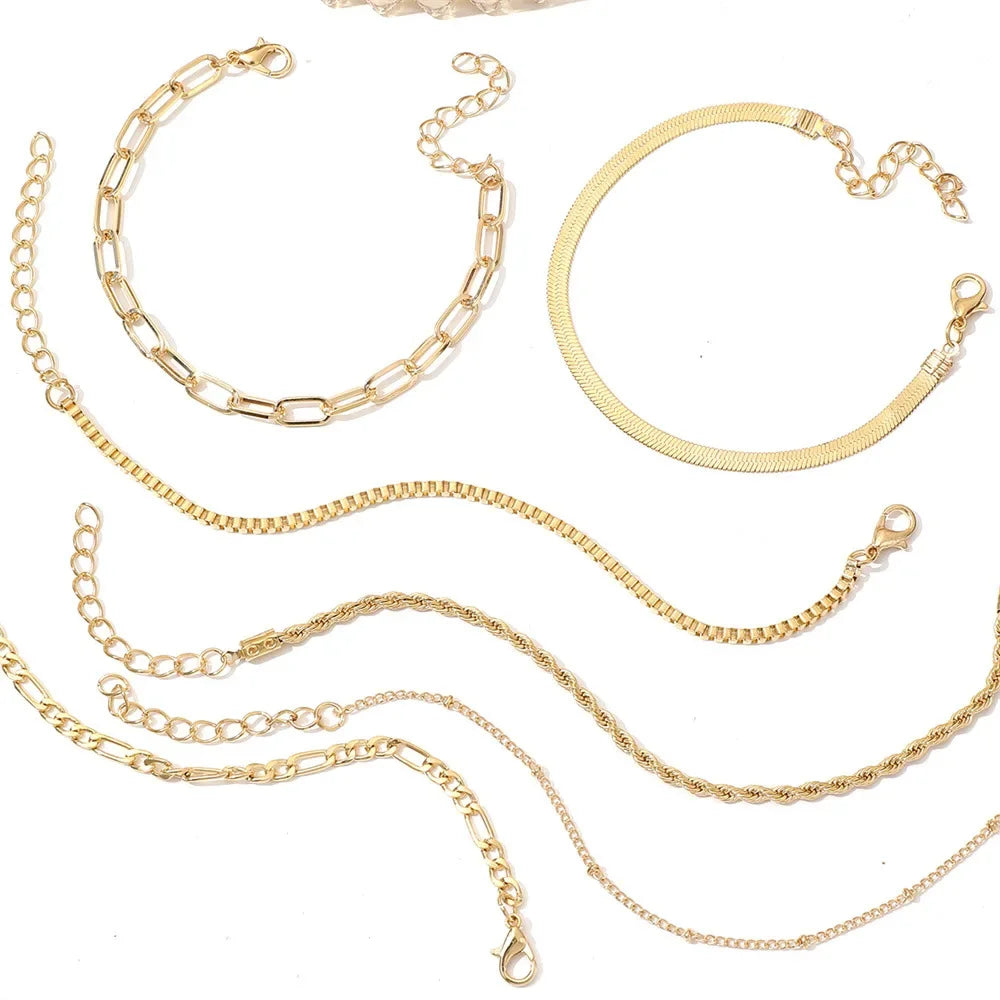 Gold Color Snake Chain Bracelet Set For Women Minimalist Twisted Rope Bangle Girl Fashion Party Jewelry Accessories