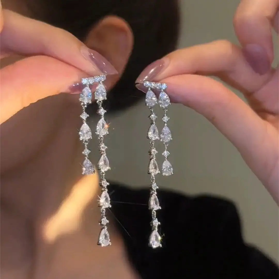 Fashion Luxury Geometric Dangle Drop Earrings for Women Wedding Party Jewelry Accessories Gorgeous Cubic Zirconia Bridal Brincos