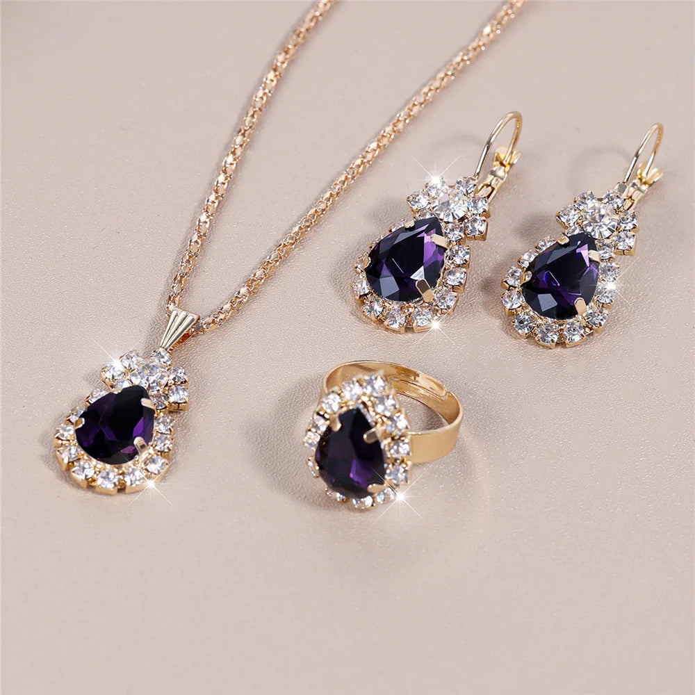 Luxury Female Women Blue Water Drop Wedding Jewelry Set