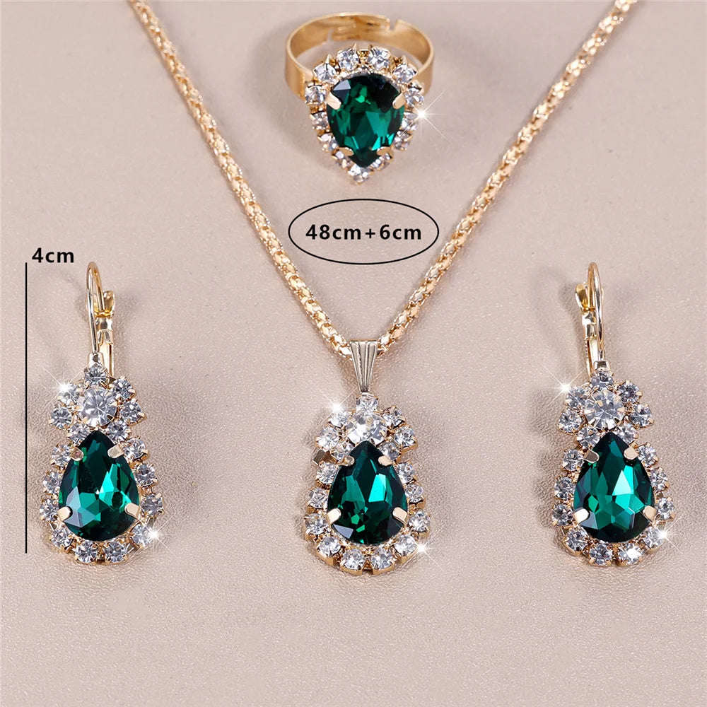 Luxury Female Women Blue Water Drop Wedding Jewelry Set