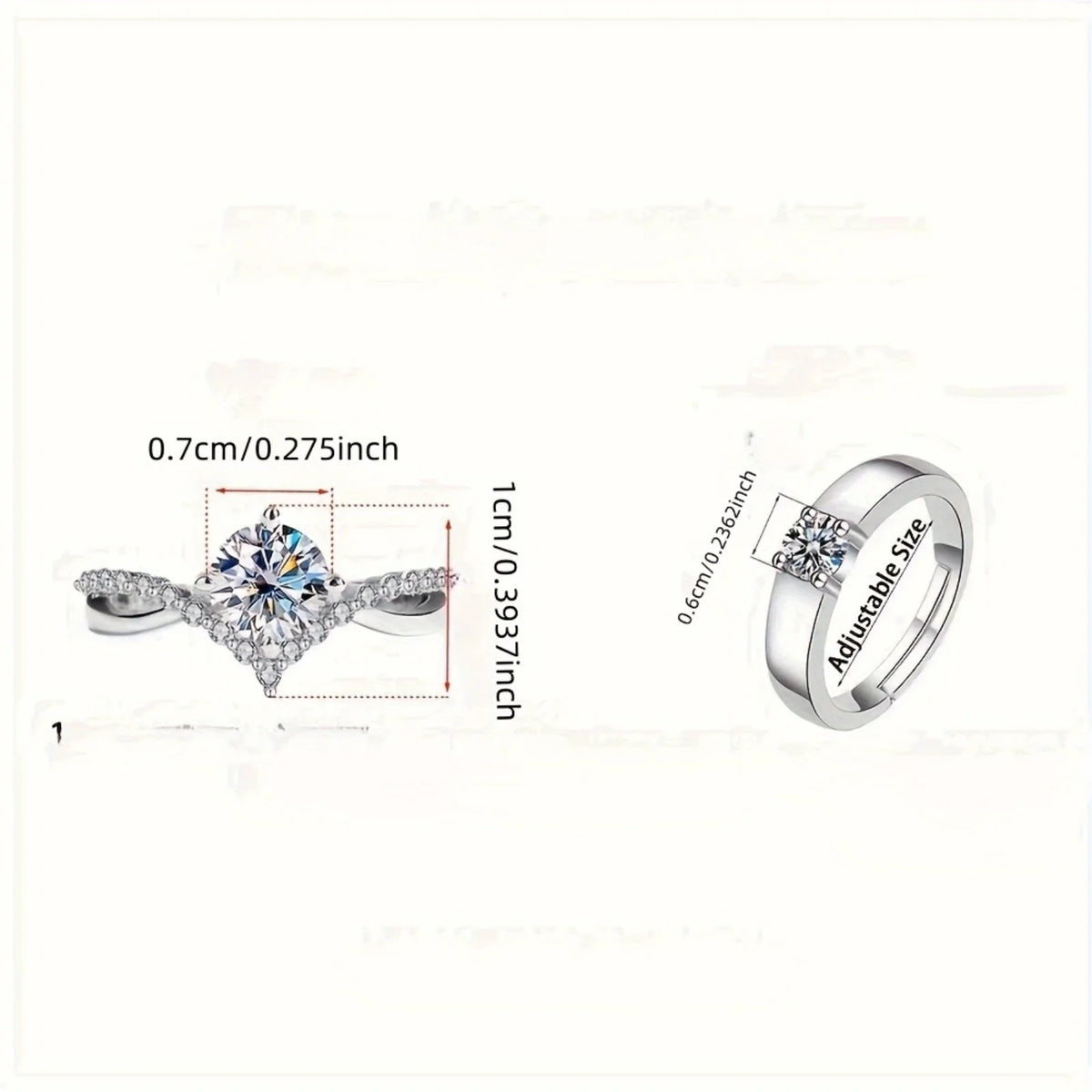 Adjustable Open Wedding Ring Set for Couples Elegant 2 Piece Shining Engagement Ring Ideal for Daily Wear and Celebrations