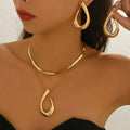 3 Pieces/set of Fashionable Gold Color Oval Pendant Necklace Earrings, Suitable for Women's Holiday Party Jewelry Gifts