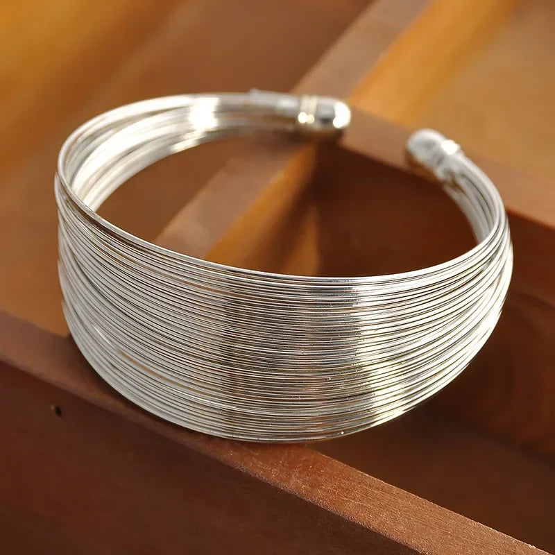 Fashion Multi-Layer Metal Wire String Open Bangle for Women Wide Sleeve Exaggerated Mouth Bracelet Jewelry Indian Bracelet