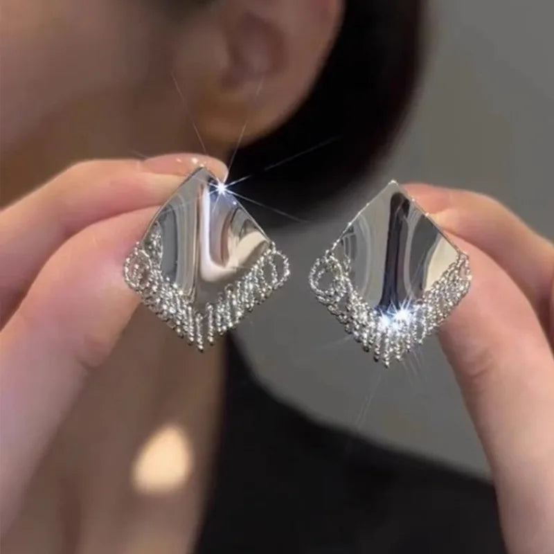 Fashion Luxury Geometric Dangle Drop Earrings for Women Wedding Party Jewelry Accessories Gorgeous Cubic Zirconia Bridal Brincos