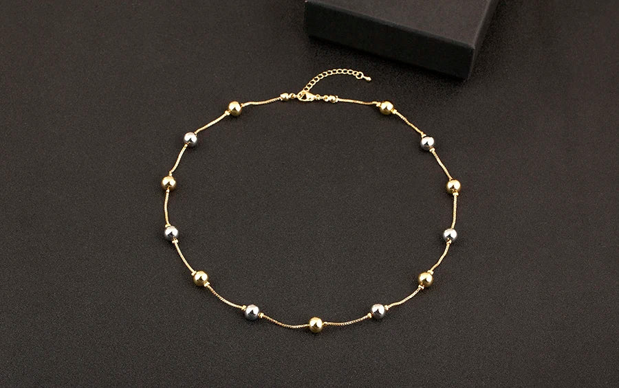 Nidin Simple Fashion Round Beads Necklace For Women Girls OL Style Copper Clavicle Chain Jewelry Accessories Birthday Party Gift