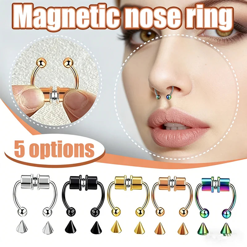 Magnetic fake nose ring, no-pierce nose clip, stainless steel fake piercing hoop, unisex jewelry gift