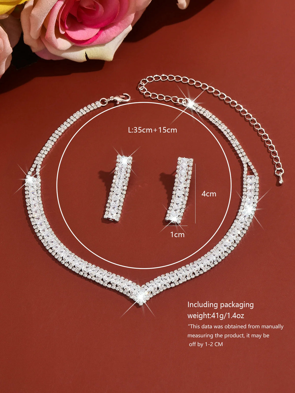 New Ultra-Shimmer Diamond V-shaped Collar Chain Fashionally Versatile Eco-friendly Bridal Necklace Earrings Set