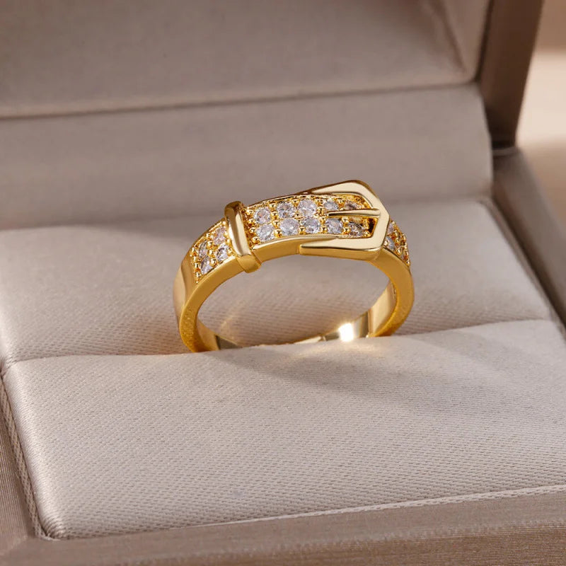 Sparkling Belt-Buckle Statement Ring