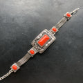 Vintage Tibetan Silver Bracelet Multi‑Chain Braided Band Rectangle & Oval Red Synthetic Stone Ornate Carved Ethnic Retro Women H