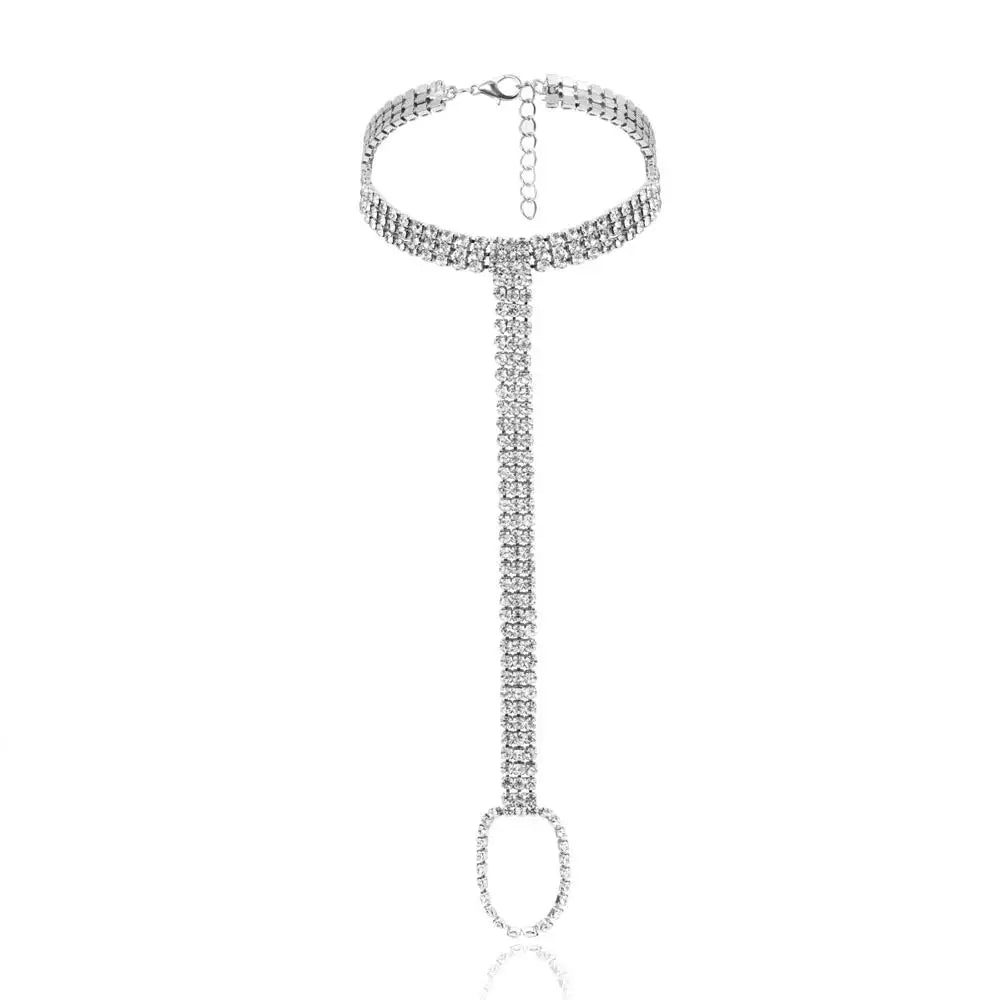 Boho Foot Jewelry For Women Crystal Anklet Bracelet Rhinestone Ankle Foot Chain Toe Ring Barefoot Sandal Beach Accessories Femme