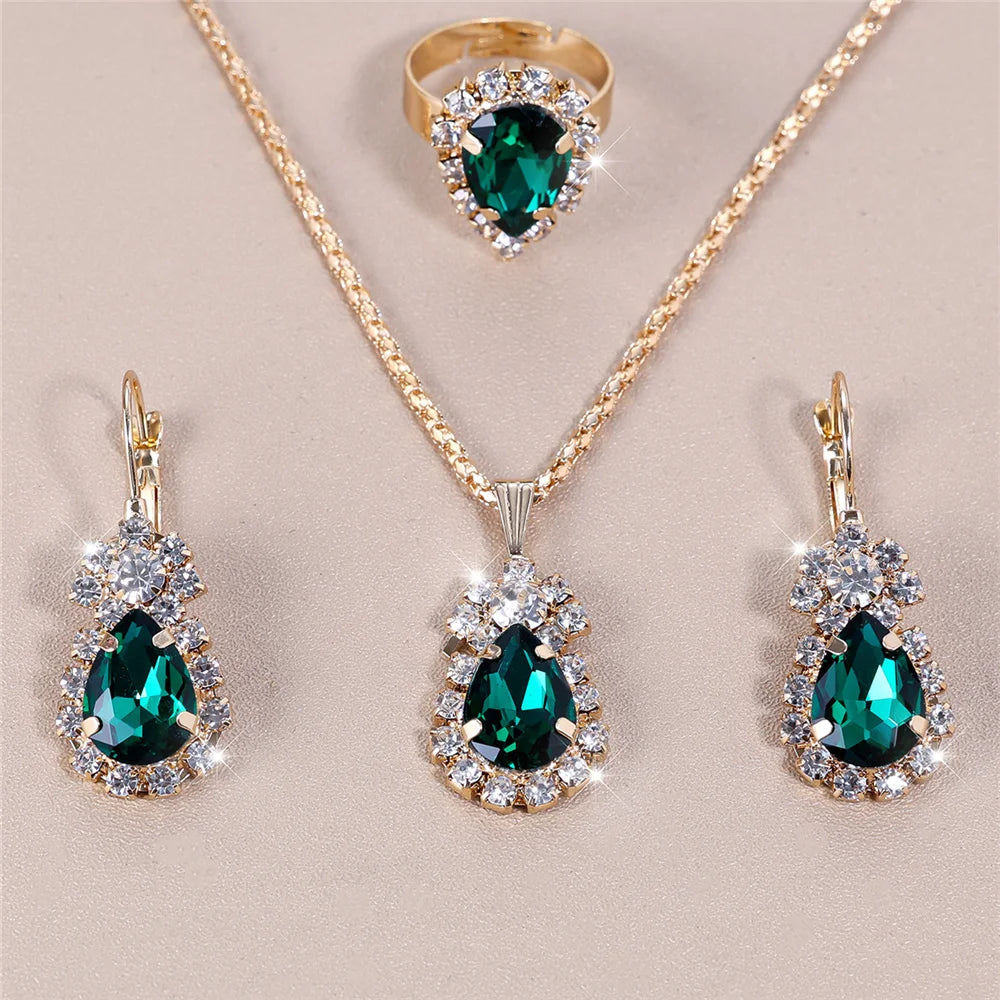 Luxury Female Women Blue Water Drop Wedding Jewelry Set