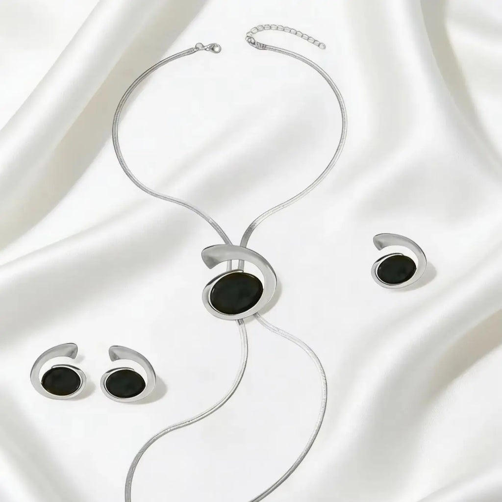 Golden Frame Onyx-Look Jewelry Set