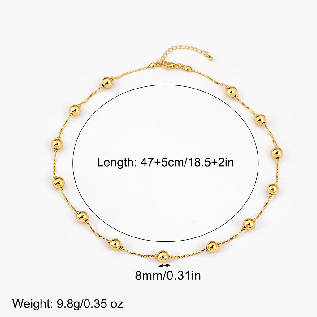 Nidin Simple Fashion Round Beads Necklace For Women Girls OL Style Copper Clavicle Chain Jewelry Accessories Birthday Party Gift