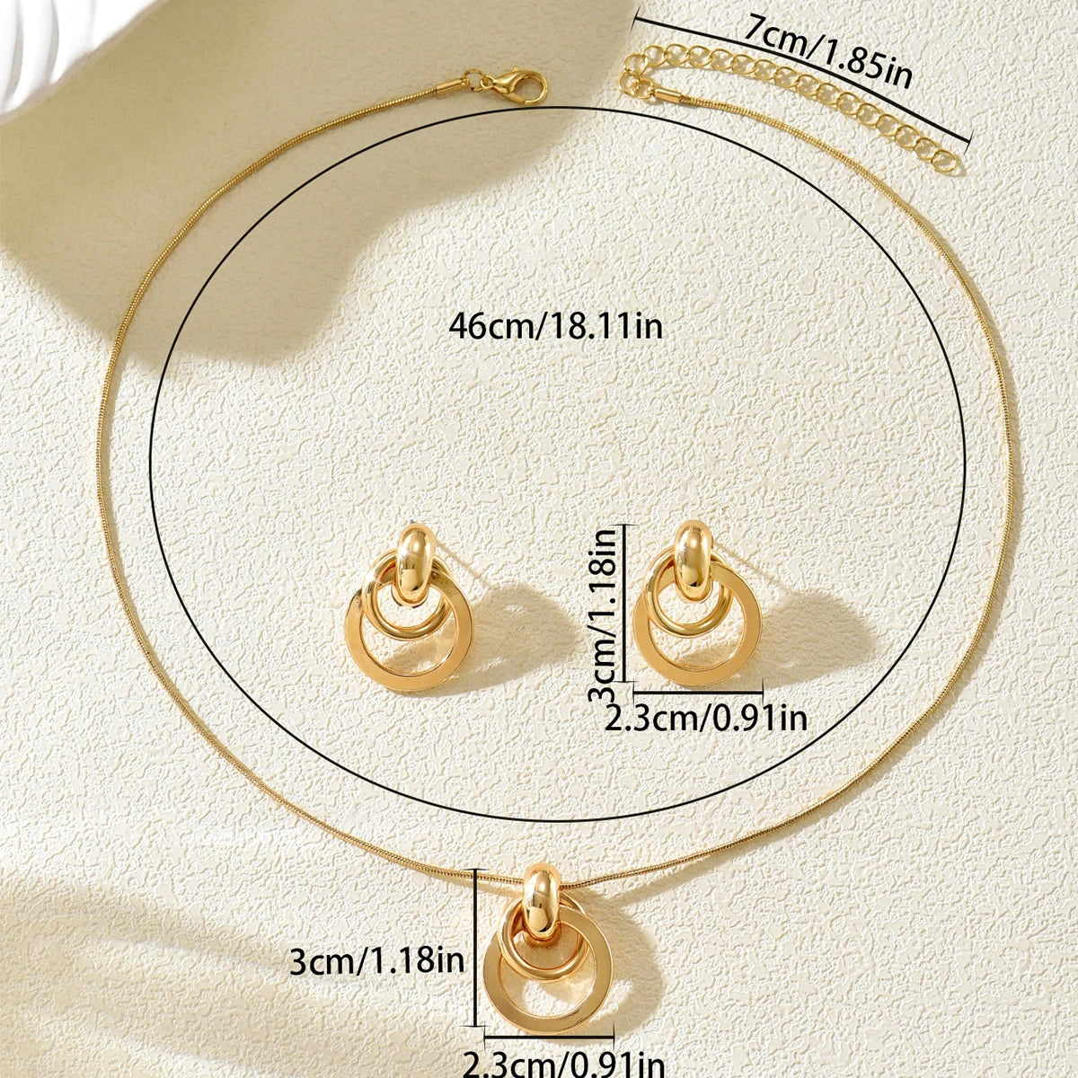 Modern Double-Ring Pendant and Earring Set