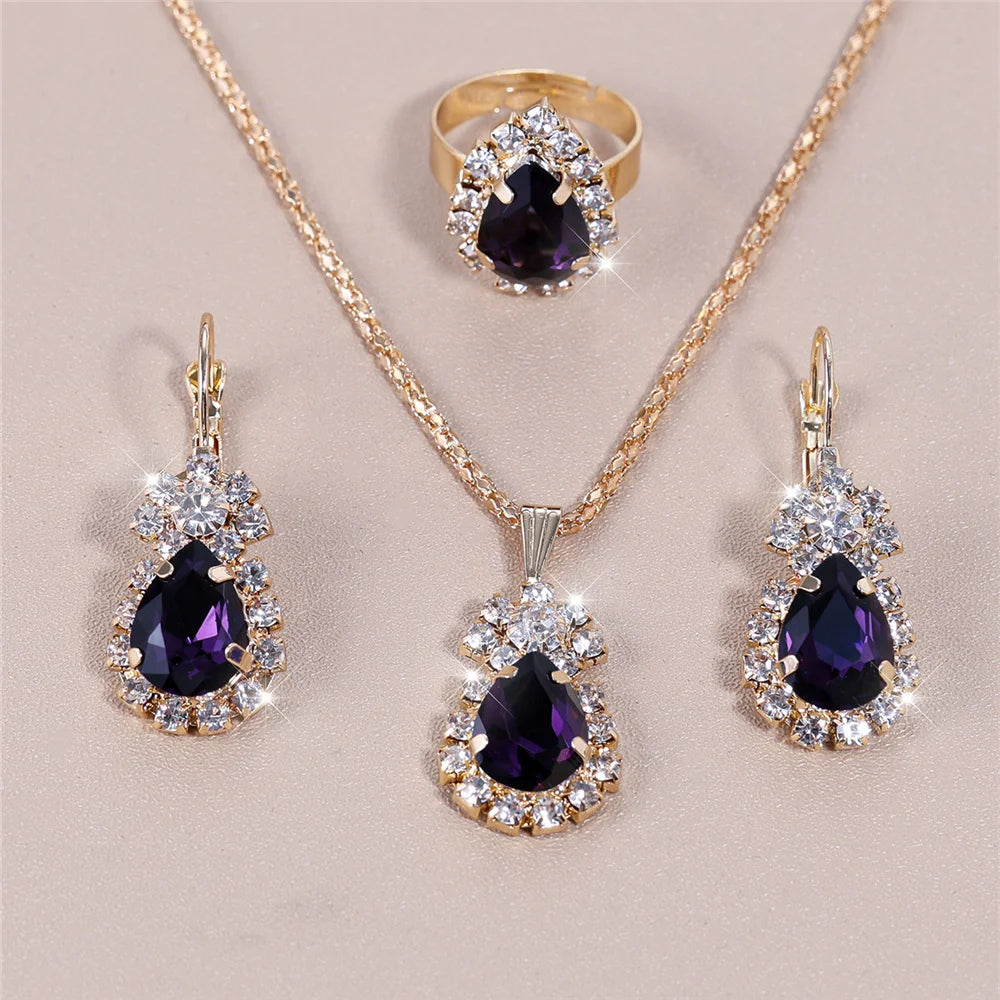 Luxury Female Women Blue Water Drop Wedding Jewelry Set