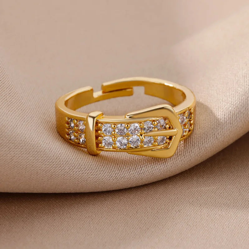 Sparkling Belt-Buckle Statement Ring