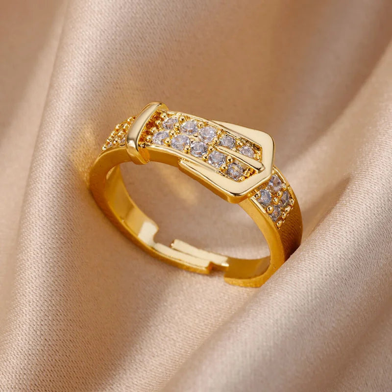 Sparkling Belt-Buckle Statement Ring