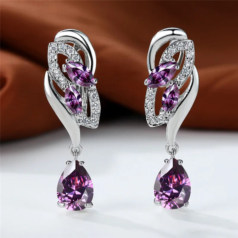 Luxury Female Blue Rainbow Stone Earring Silver Color Clip Earrings For Women Charm Crystal Zircon Wedding Jewelry