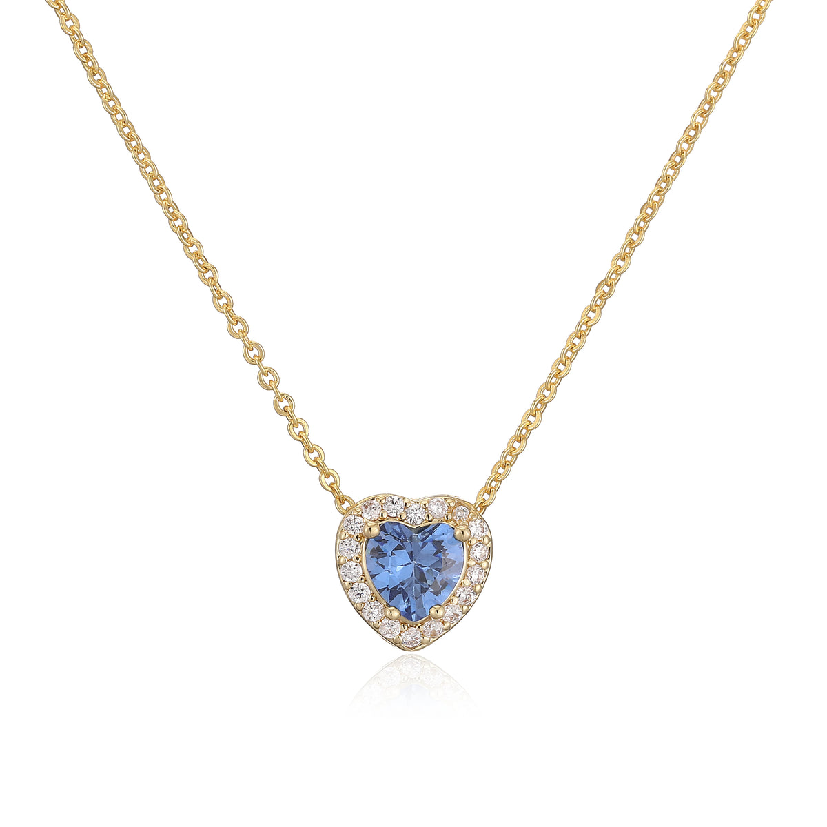 HECHENG Luxury Colored Crystal Heart Pendant Ocean Heart Necklace Brass Golden Plated Material Women's Wedding Necklace
