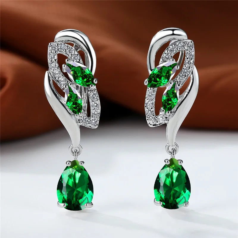 Luxury Female Blue Rainbow Stone Earring Silver Color Clip Earrings For Women Charm Crystal Zircon Wedding Jewelry