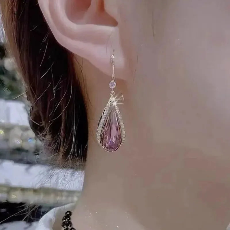 Elegant Blue Crystal Long-Drop Earrings