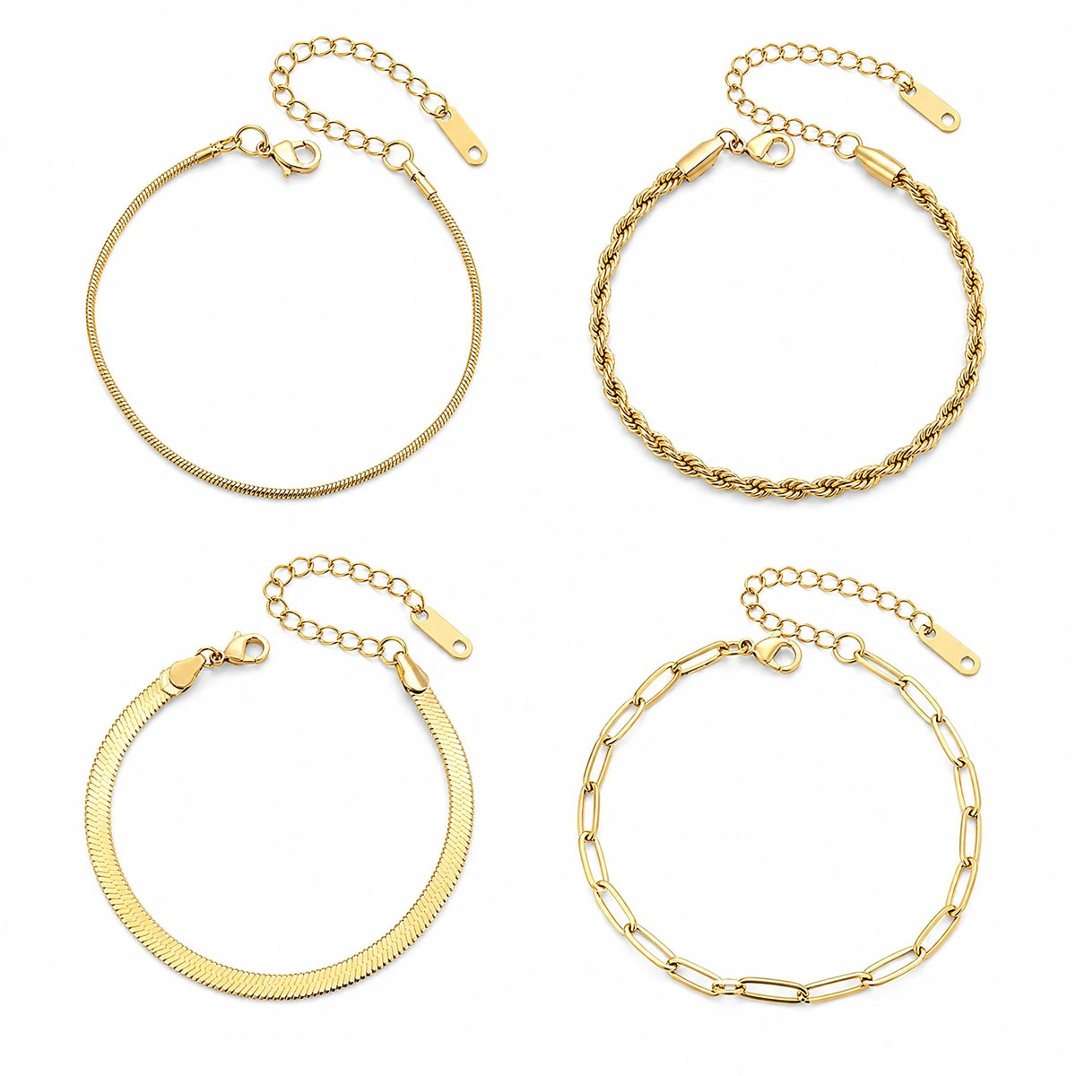4-piece women's stainless steel fine chain bracelet set, waterproof adjustable bracelet, fashionable punk style daily wear gift