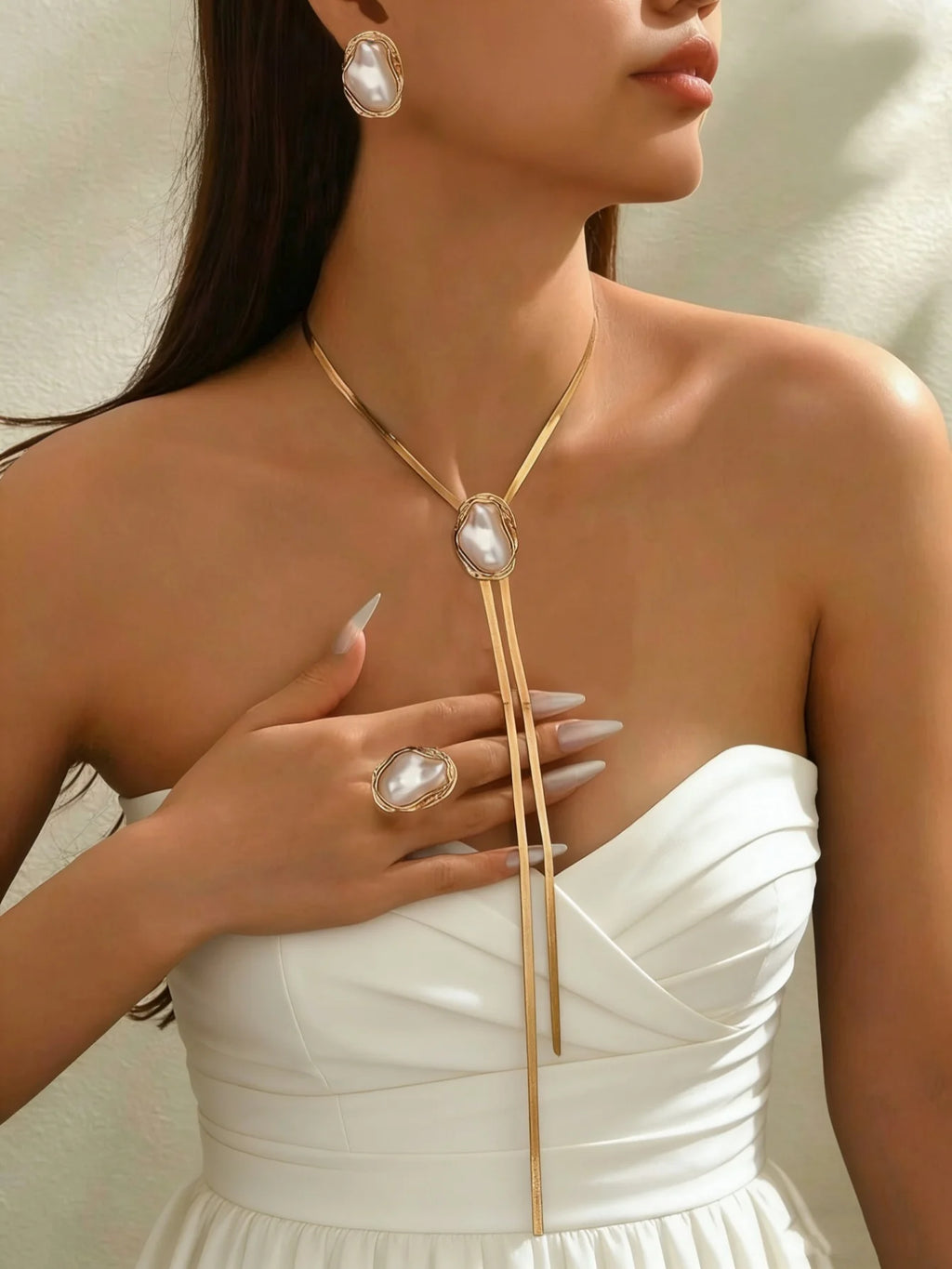 Golden Frame Onyx-Look Jewelry Set
