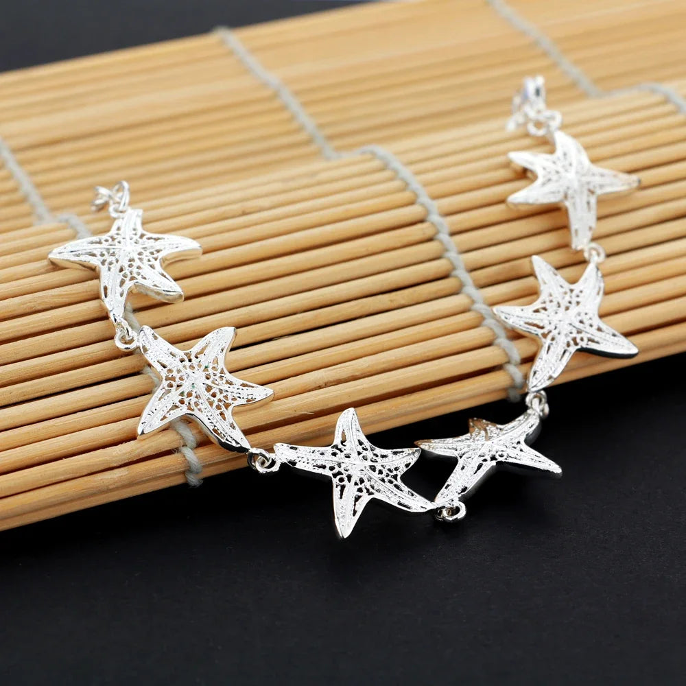 Charm 925 Sterling Silver Bracelets for Women six starfish Chain Fashion Wedding Party Christmas Gifts lady fine Jewelry