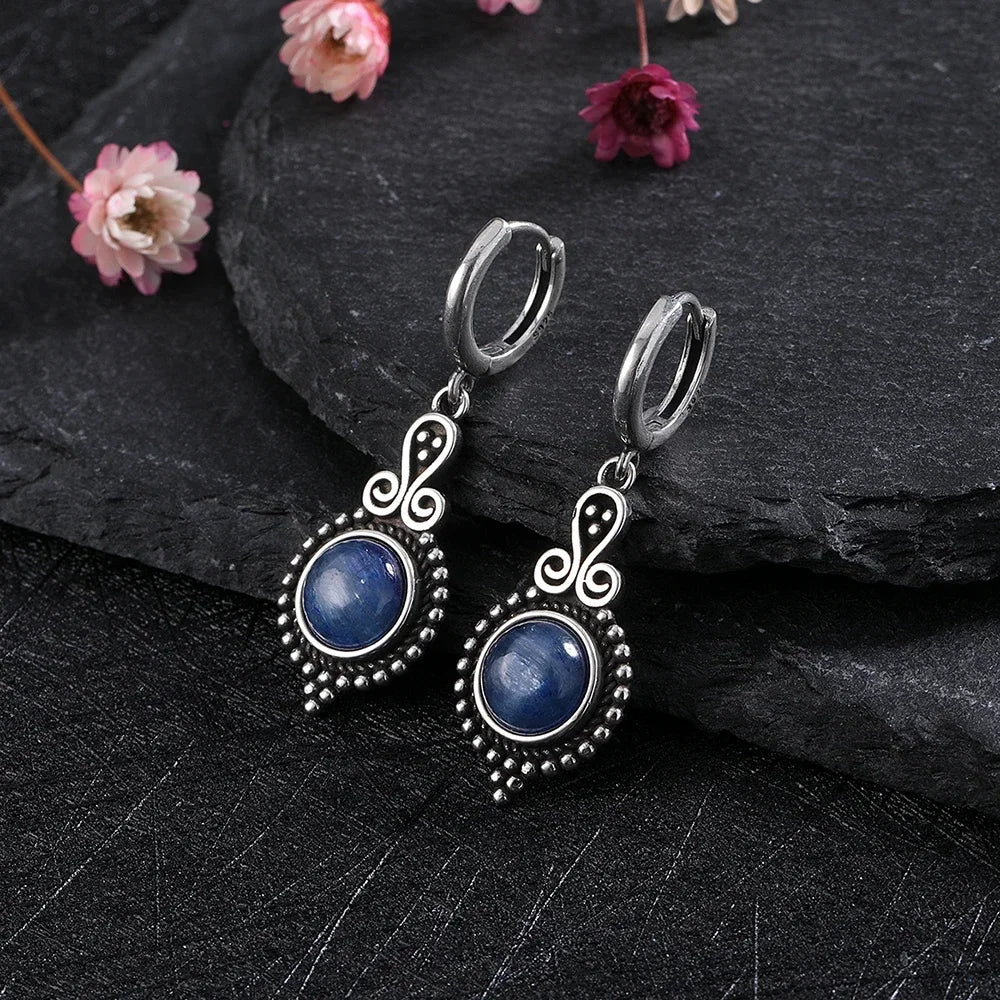 Vintage Blue Gemstone Dangle Earrings