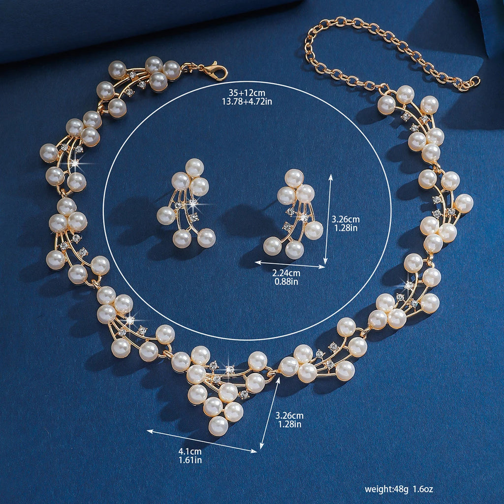 Ladies' Fashionable Design, Imitation Pearl Necklace, Earrings, Jewelry Set Suitable for Weddings, Gatherings, Holidays, Gifts