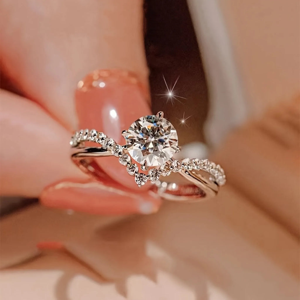 Adjustable Open Wedding Ring Set for Couples Elegant 2 Piece Shining Engagement Ring Ideal for Daily Wear and Celebrations