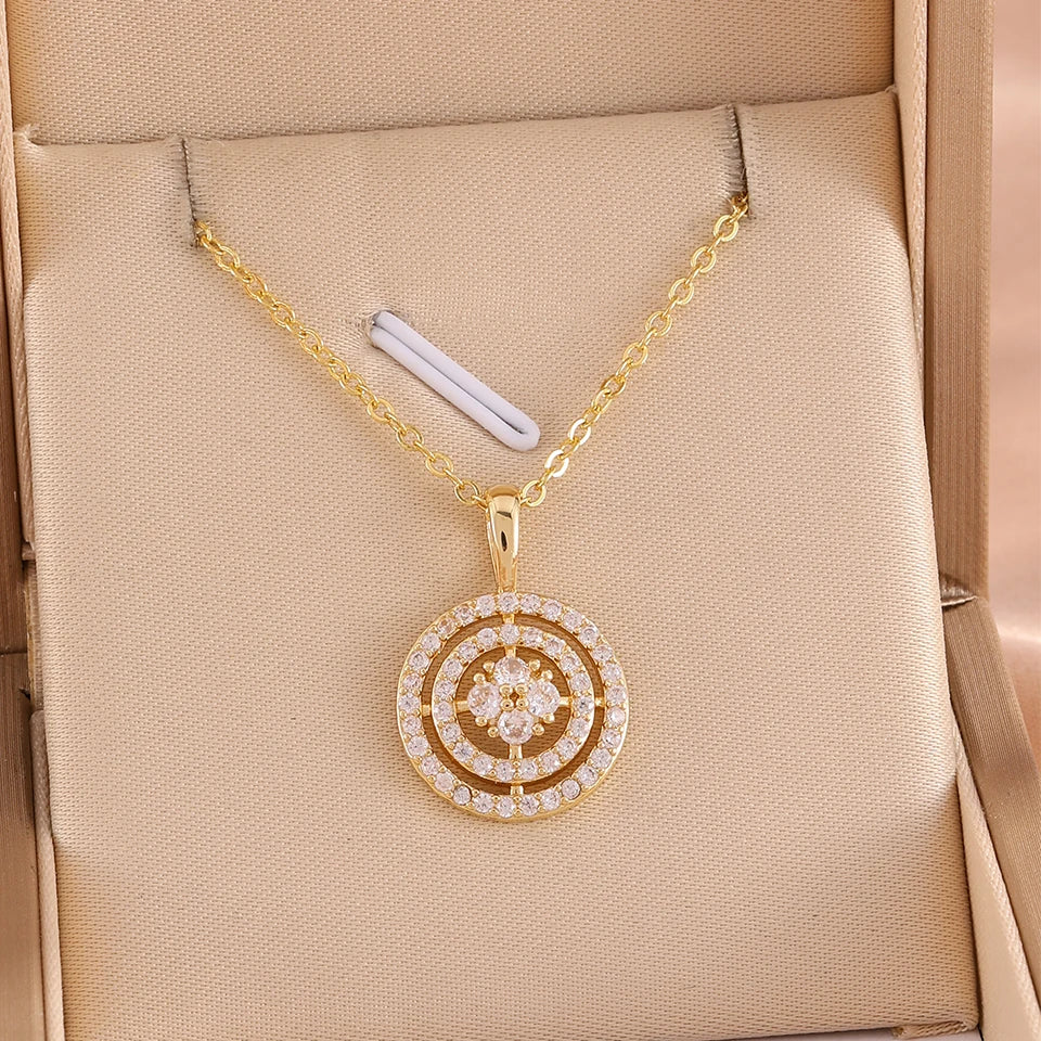 ZAKOL Minimalist Fashion Women Jewelry Set Round Cubic Zirconia Pendant Necklace Earrings Bridal Wedding Accessories