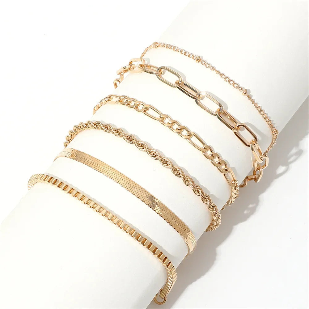 Gold Color Snake Chain Bracelet Set For Women Minimalist Twisted Rope Bangle Girl Fashion Party Jewelry Accessories