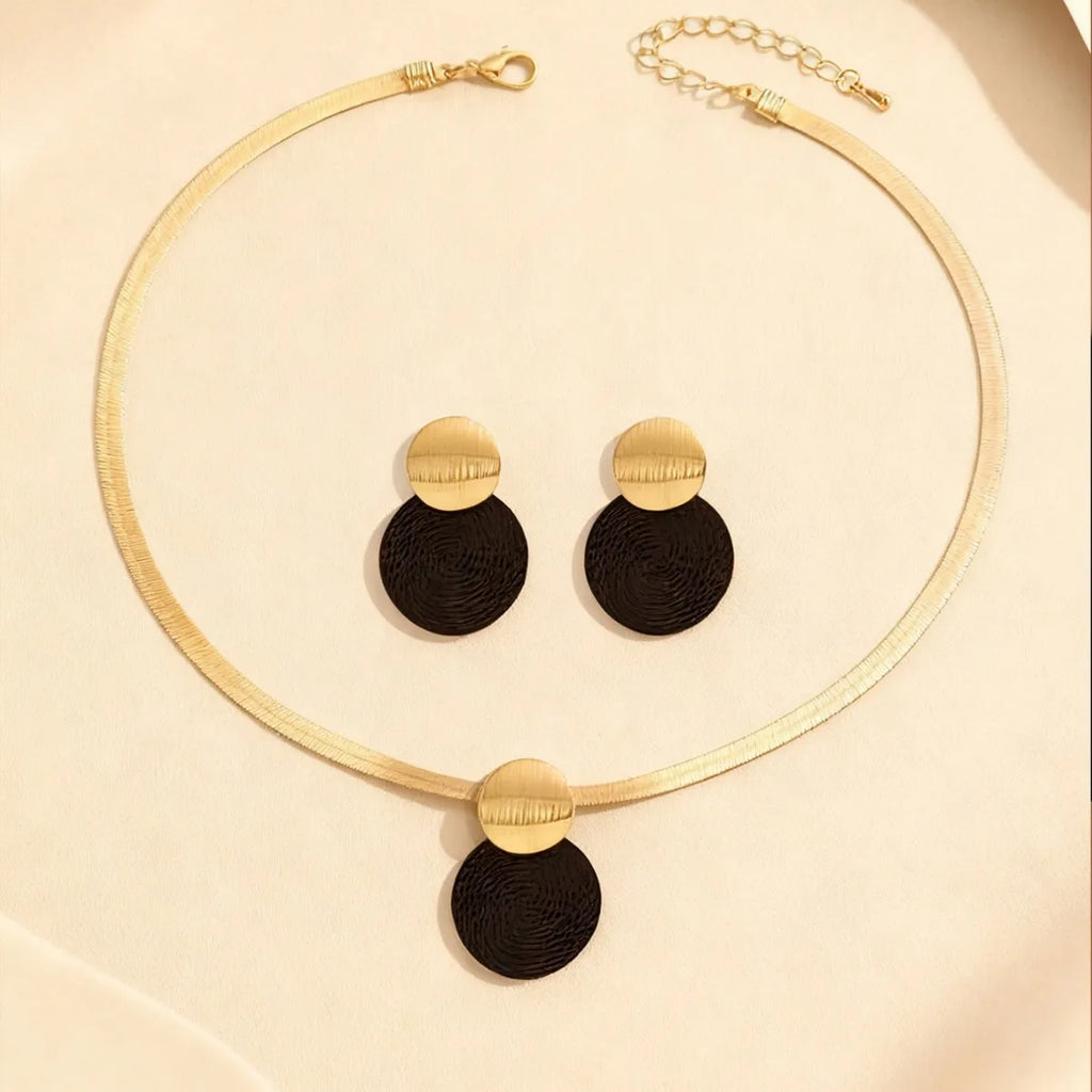 Modern Noir Disc Necklace and Earrings