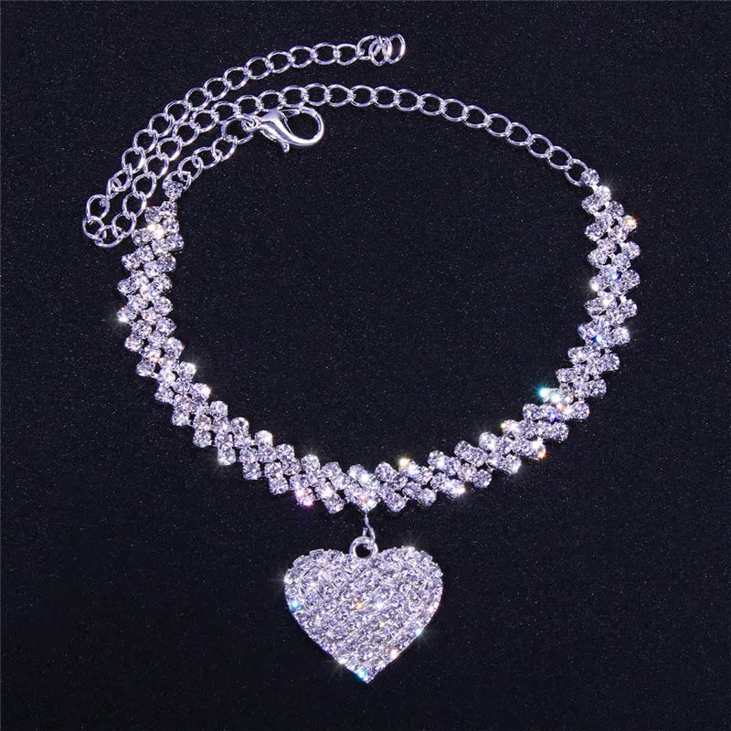 Huitan Rhinestone Chain Women's Anklets Silver Color/Gold Color Luxury Bracelet on Leg Accessories Wedding Party Fashion Jewelry