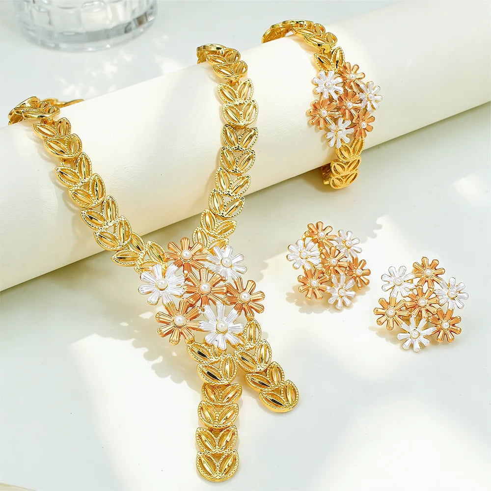 GZJPEI 2026 New African Floral Jewelry Set For Women Colorful Flower Design Fashion Luxury Bridal Wedding Party Jewelry Gift