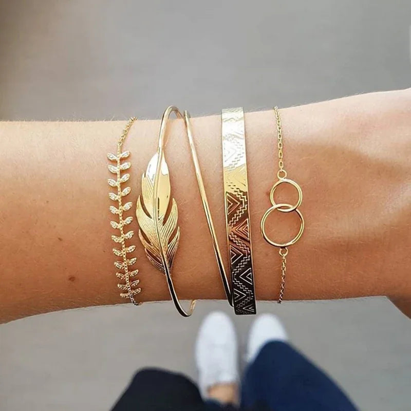 Gold Color Snake Chain Bracelet Set For Women Minimalist Twisted Rope Bangle Girl Fashion Party Jewelry Accessories