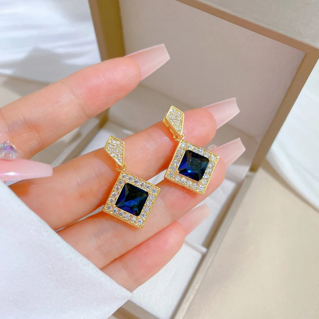 Exquisite Geometry Square Necklace Earrings Jewelry Set Charm Ladies Jewelry Fashion Bridal Accessory Set Romantic Gift