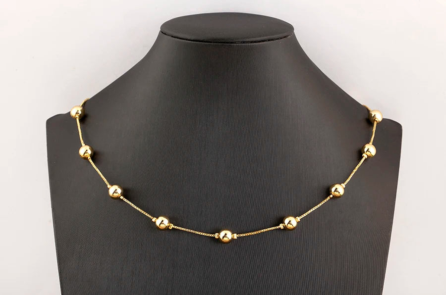 Nidin Simple Fashion Round Beads Necklace For Women Girls OL Style Copper Clavicle Chain Jewelry Accessories Birthday Party Gift
