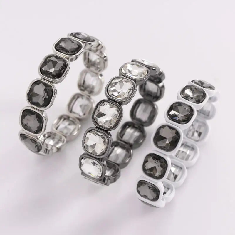 Geometric Square Acrylic Imitation Rhinestone Beaded Bracelets for Women Men Causal Fashion Elastic Bracelet Jewelry Accessories