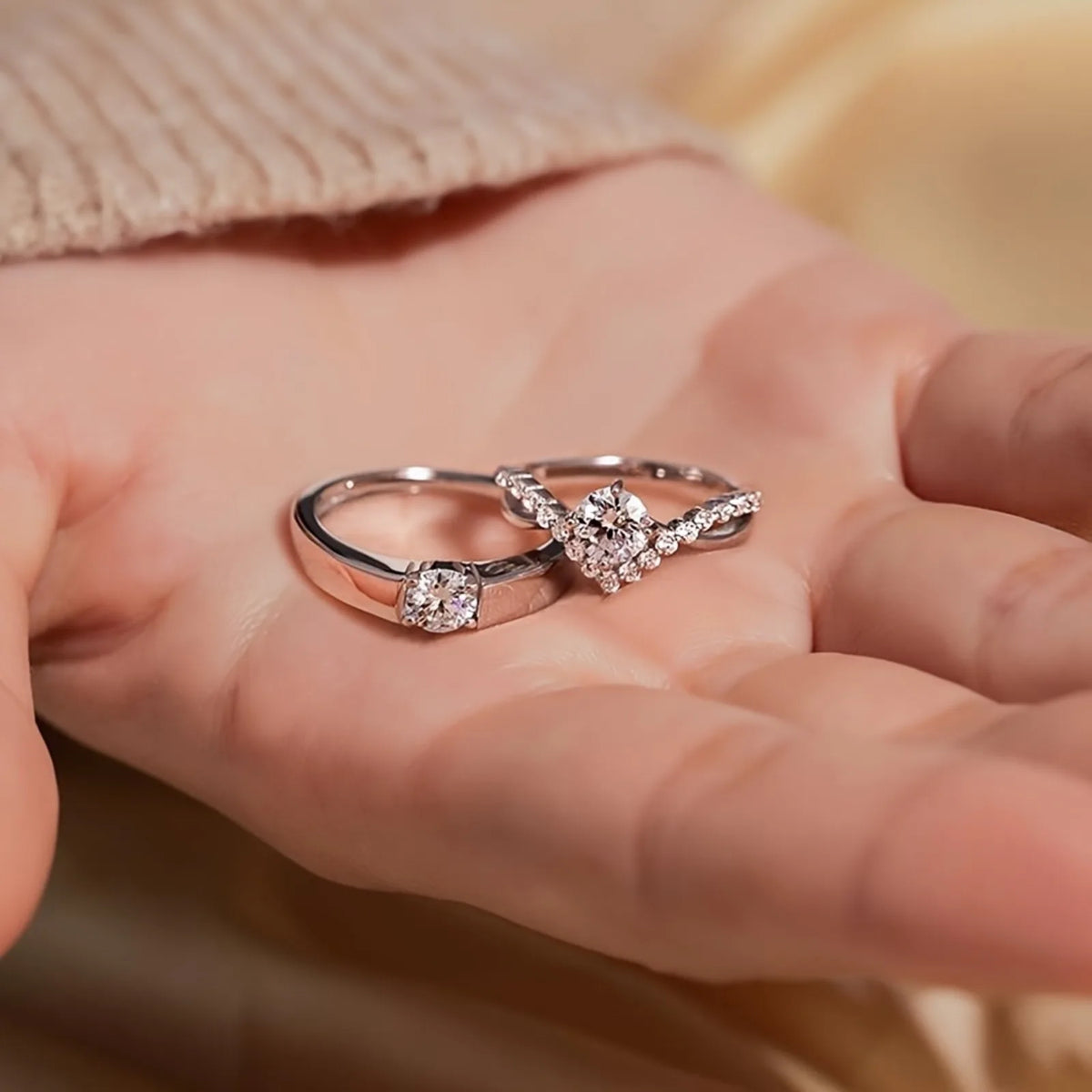 Adjustable Open Wedding Ring Set for Couples Elegant 2 Piece Shining Engagement Ring Ideal for Daily Wear and Celebrations