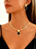 Golden Pearl Pendant Necklace & Drop Earrings Set