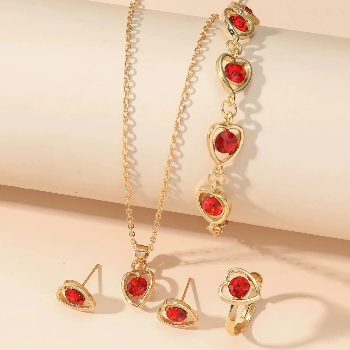 4pcs Luxury Heart Crystal Jewelry Set for Women Necklace Bracelet Ring Earrings Exquisite Wedding Party Accessories Holiday