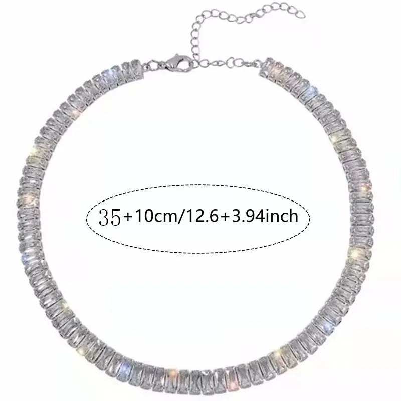 Stainless Steel Shiny Zircon Necklace for Women Simple Adjustable Rhinestones Collar Choker Necklace Fine Jewelry Gifts