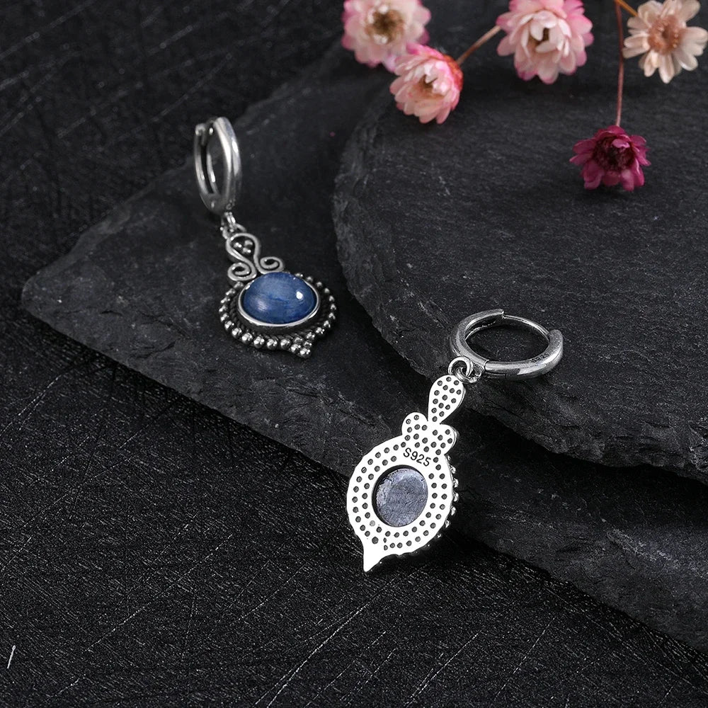 Vintage Blue Gemstone Dangle Earrings