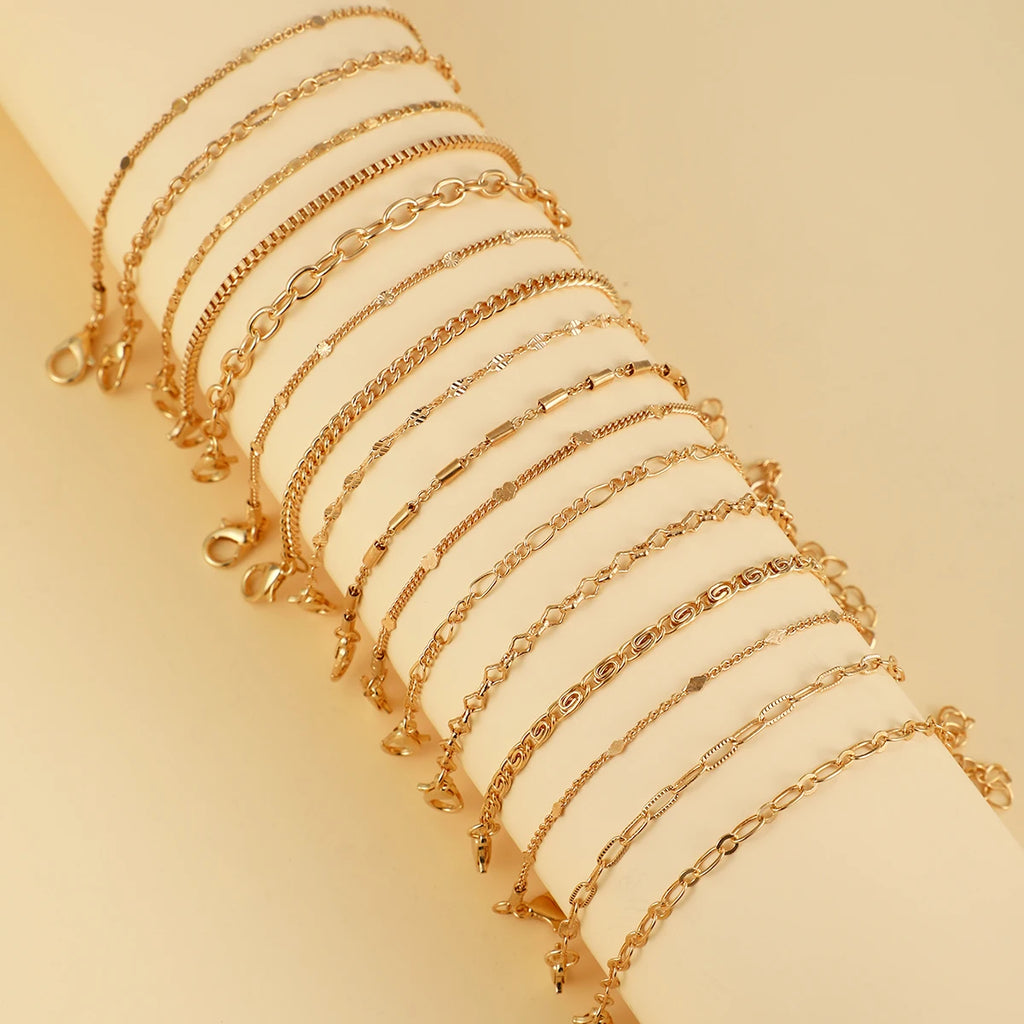 16Pcs/set Boho Cuban Chain Bracelets For Women Retro Stackable Gold Color Bracelets Sets Trendy Versatile Holiday Party Jewelry