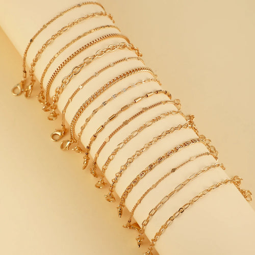 16Pcs/set Boho Cuban Chain Bracelets For Women Retro Stackable Gold Color Bracelets Sets Trendy Versatile Holiday Party Jewelry