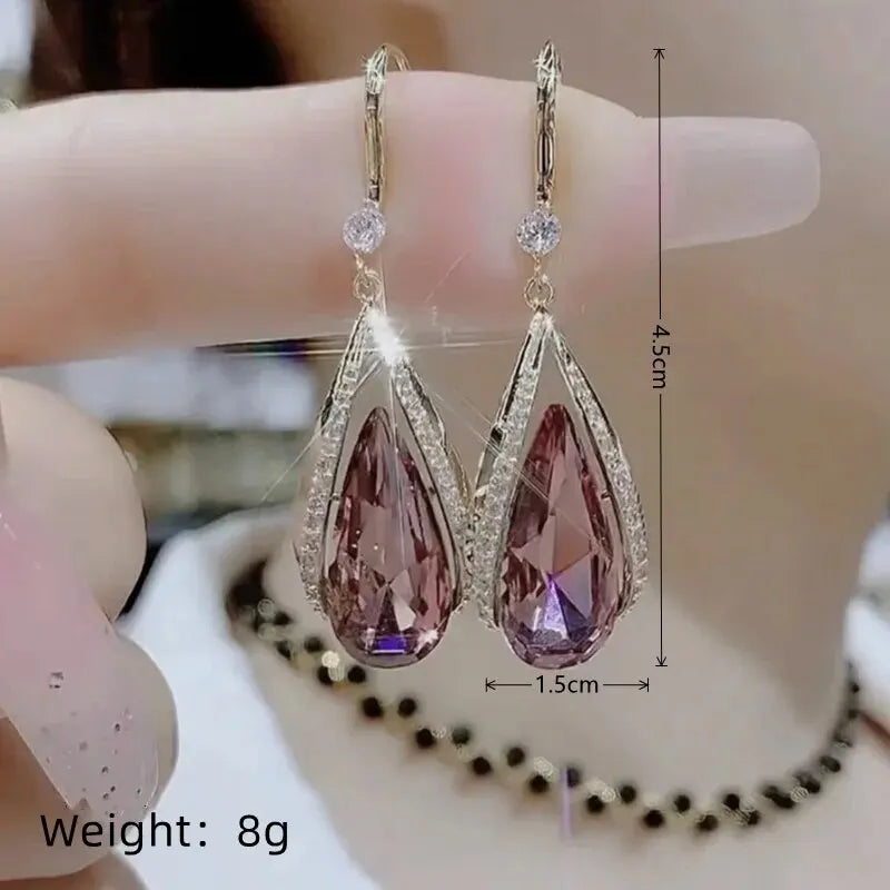 Elegant Blue Crystal Long-Drop Earrings