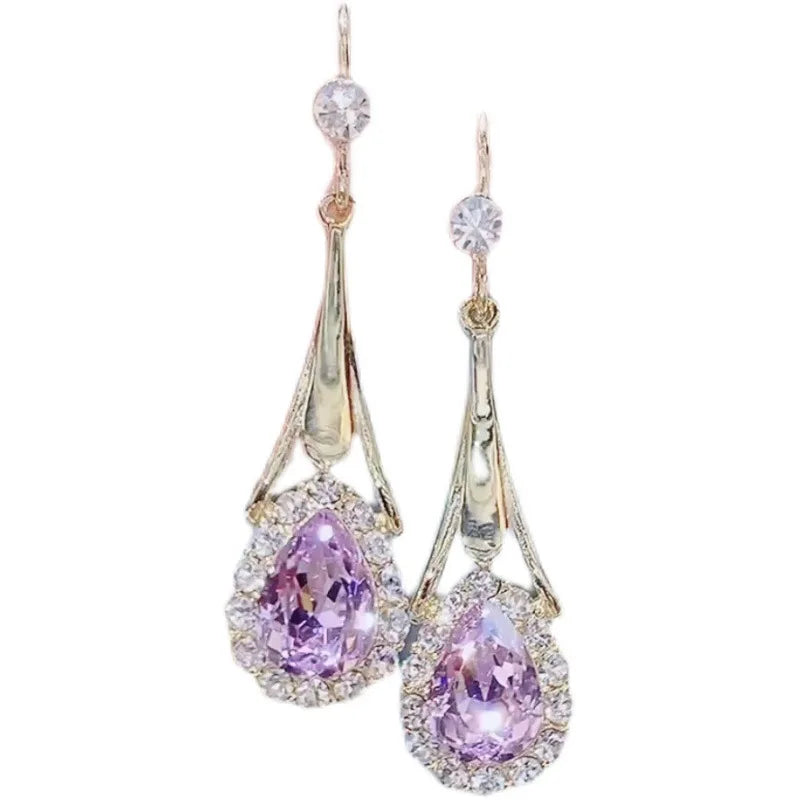 Minimalist Design Hollow Water Drop Earrings for Women Light Luxury Shiny Crystal Pendant Earrings Wedding Jewelry Gifts
